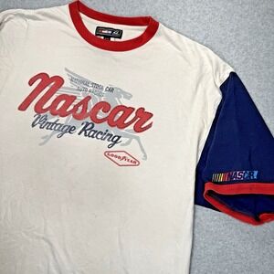 VTG G-III Sports NASCAR & Goodyear Racing White Blue T-Shirt Made in USA Mens XL